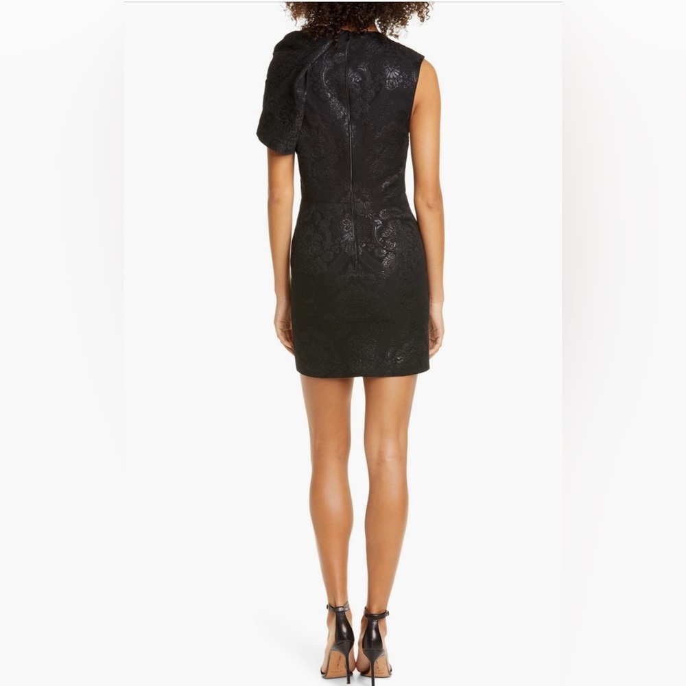 Alice + Olivia Kiro Ruffle Shoulder Jacquard Neck Cocktail Mini Dress Black Sz 4 - Picture 2 of 16